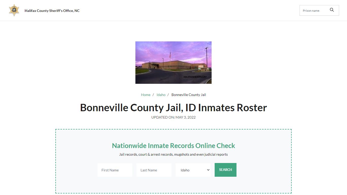 Bonneville County Jail, ID Jail Roster, Name Search
